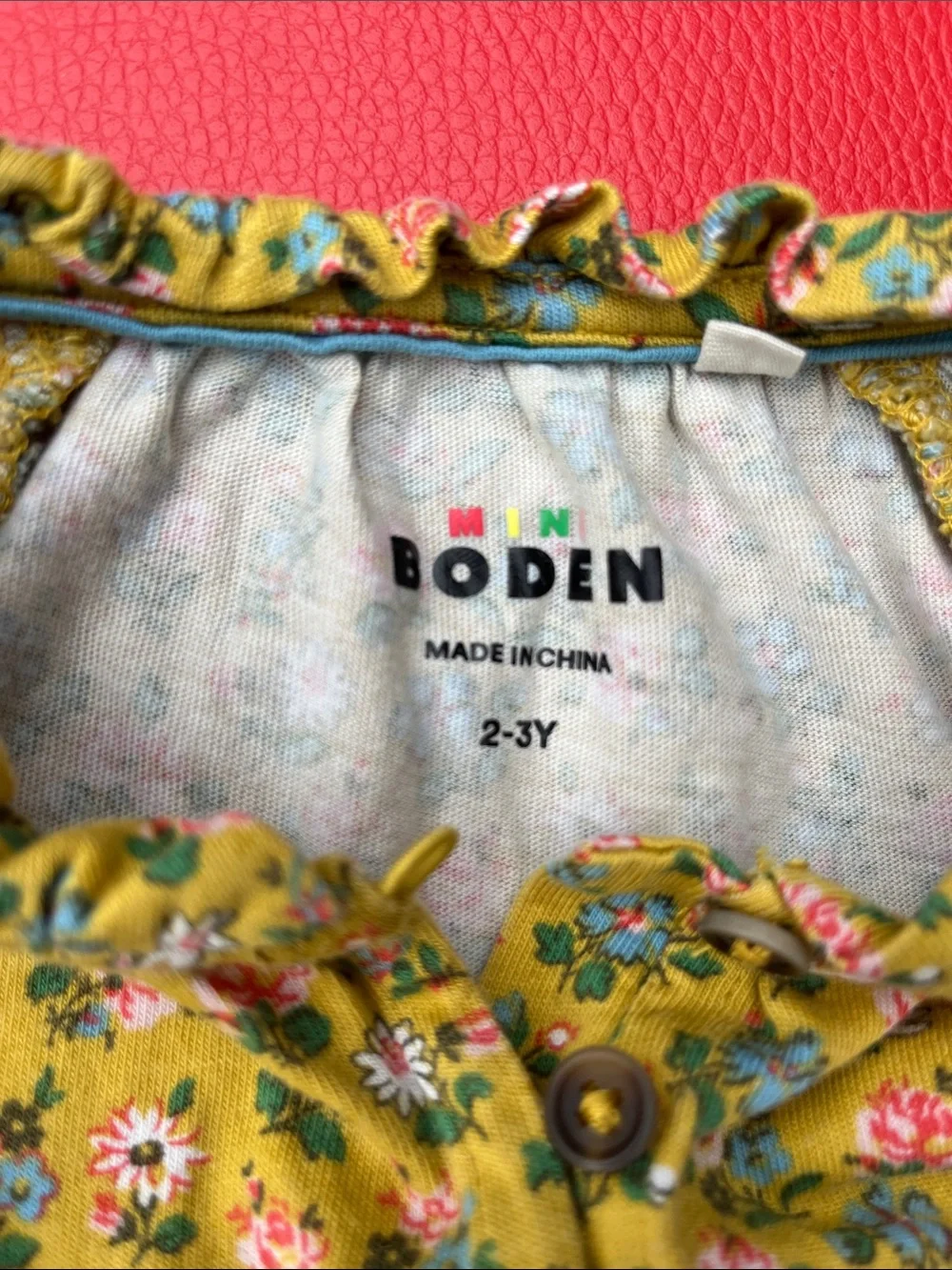 Mini Boden 2-3y Yellow Floral Ruffle-Trim Dress
